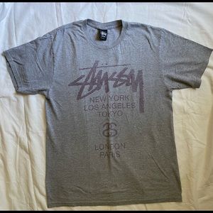 STUSSY T-Shirt Y2K Tour Cities Heather Gray